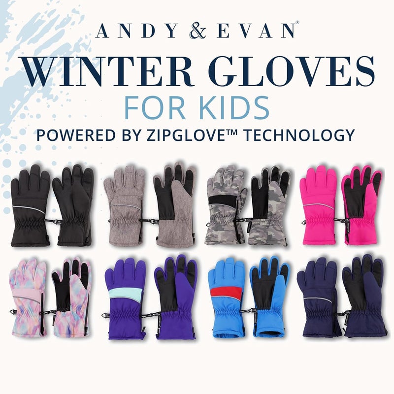 Andy & Evan Kids' Zip Gloves, Waterproof Winter Snow Gloves, Side Zippers, Touchscreen, Ski Snowboard Sledding, Warm Fleece Palms - Image 4